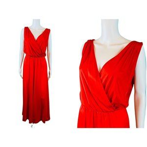 Vintage 70s Red Jumpsuit Womens Medium Nylon Surplice Cropped One Piece